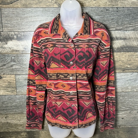 Chico’s Corduroy Shacket Size 1 Medium 90s Southwestern Aztec Ranchcore Prairie - Picture 2 of 10